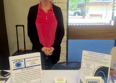 Kathy Boyer representing EYE-DAS at the Women's Wellness Expo at the Glendora Library-Bidwell Forum